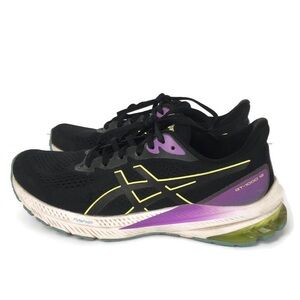 Asics GT1000 12 FlyteFoam Lace Up Running Sneakers in Black/Glow Yellow